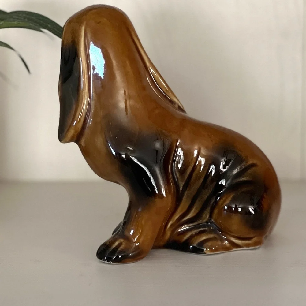 Vintage Bassett Hound Dog Figurine Glazed Ceramic Brazil Collectible Bro…